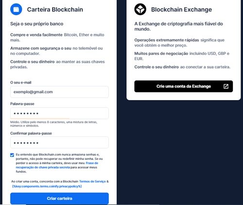 Carteira Blockchain registrar