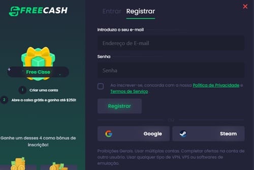 Freecash cadastro