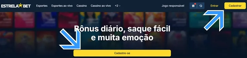Acesse o site oficial da Estrela Bet e clique em "Cadastre-se"