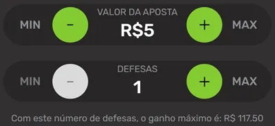 Defina o Valor da Aposta e a Quantidade de Defesas no Penalty Champion
