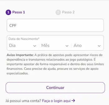 Primeira etapa do formulário de cadastro