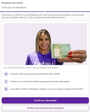 Processo de verificação de identidade na plataforma