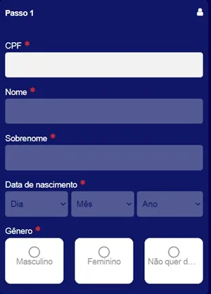 Formulário de cadastro Primeiro Passo – Dados pessoais