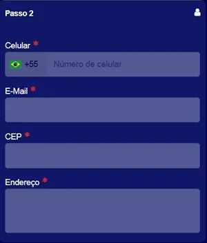 Formulário de cadastro Segundo Passo – Contato e endereço