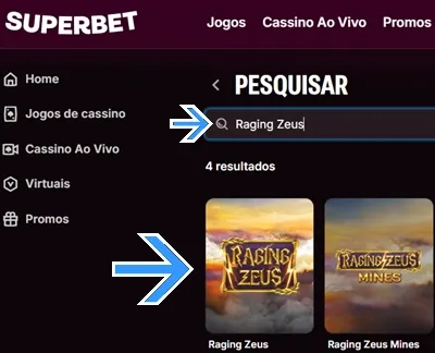 Localize o jogo dentro do cassino